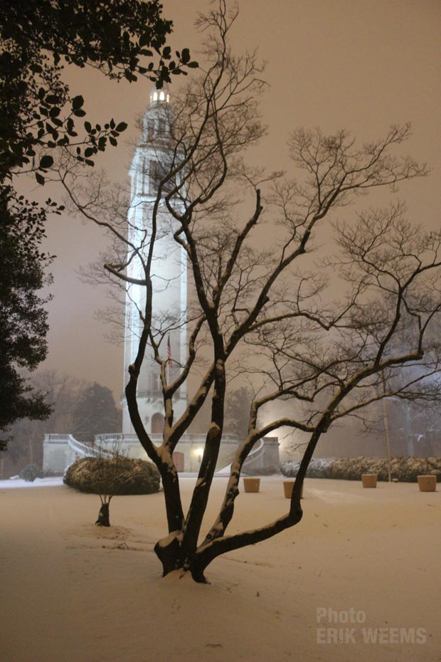 Snow at the Carillon Bell Tower in Richmond Virginia