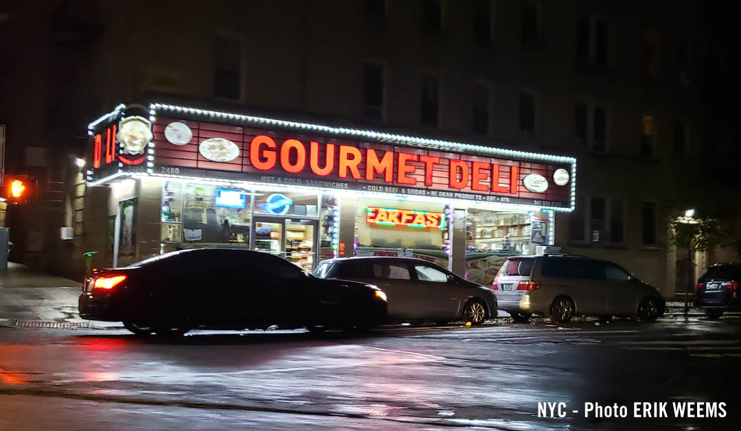 Gourmet Deli New York City at night