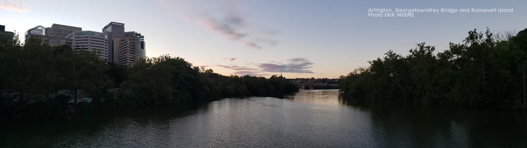 Dusk on the Potomac River at Arlington and Key Bridge and Roosevelt Island
