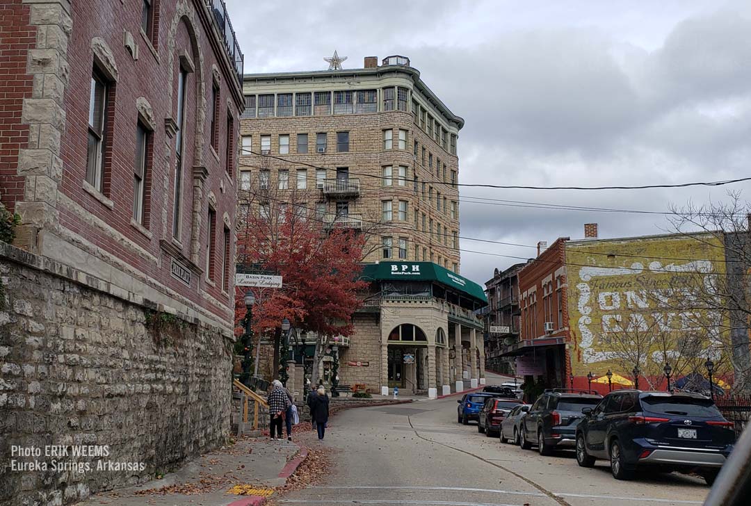 Looking up Spring Street in Autumn in Eureka Springs Arkansas