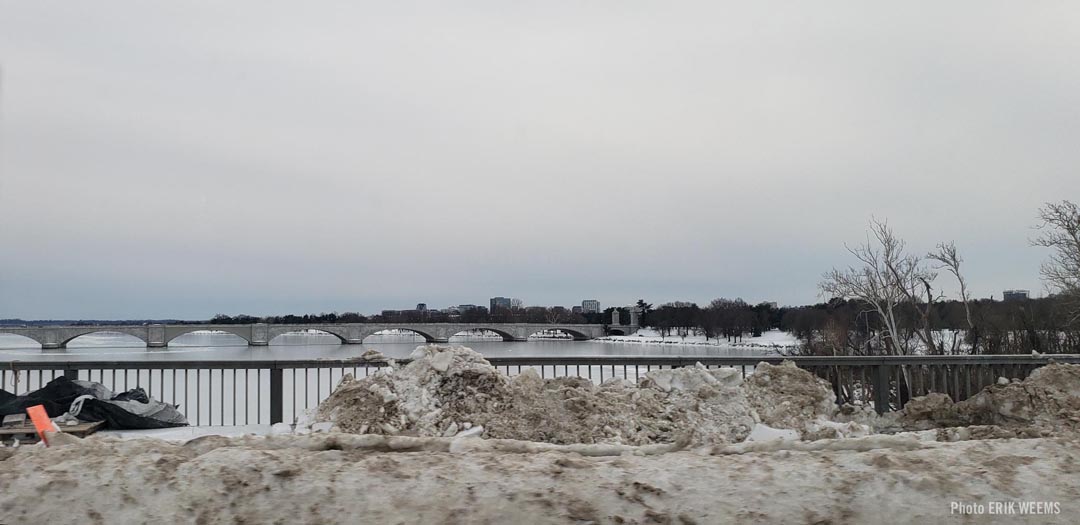 Ice on Memorial Bridge and Roosevelt Bridge